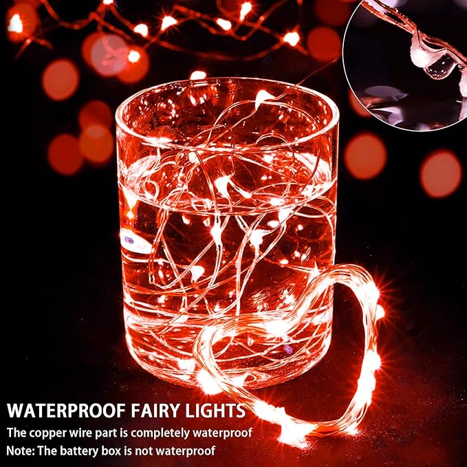24 Pack Red Fairy Lights 7Ft 20 LED Twinkle String Lights 3 Modes Battery Operated Waterproof Firefly Starry for Mason Jar Party Wedding Christmas Valentines Day Table Centerpieces