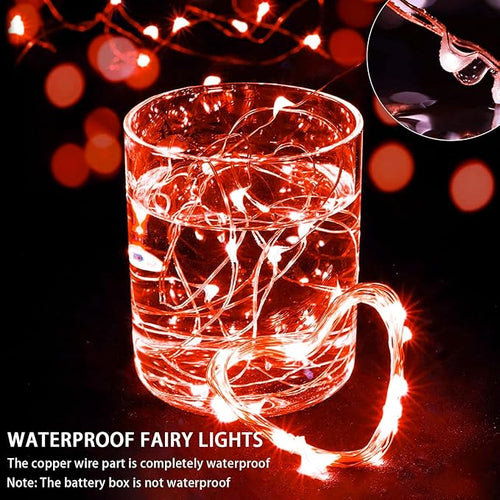 100 Pack Red Fairy Lights 7Ft 20 LED Twinkle String Lights 3 Modes Battery Operated Waterproof Firefly Starry for Mason Jar Party Wedding Christmas Valentines Day Table Centerpieces