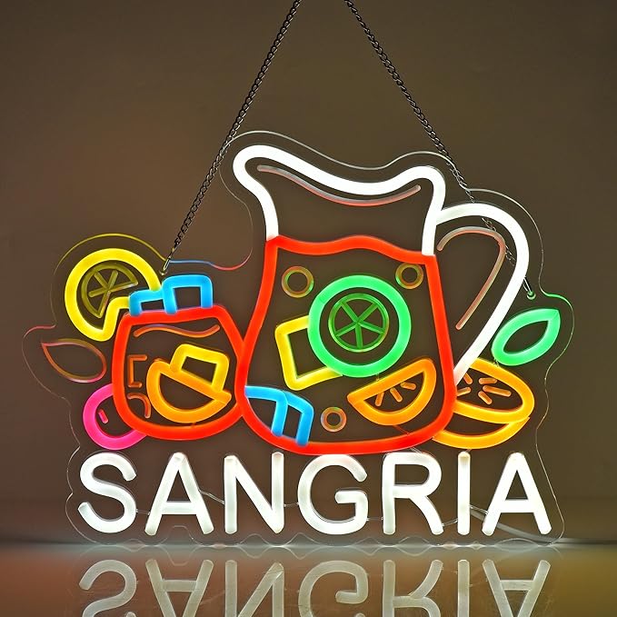 CNBEYOUNG Sangria Neon Sign, Neon Lights Hanging Wall Art Decoration for Restaurants Shop Bar Kitchen Garden Party Home Decor, USB - Driven, Super Bright & Adjustable,14.57x 11.26inches