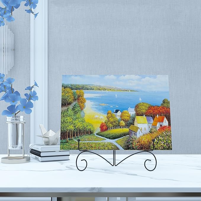 Plate Display Stands with Hinged Folding Design, 8 Inch Picture Frame Stand for Tables, Decorative Easels for Plates, Photos, Cards and Books, 8’’ Black