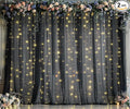 10ft x 10ft Black Tulle Photo Backdrop Curtain with Lights String for Parties Sheer Black Curtain Backdrop for Birthday Party Baby Shower Wedding Photo Booth Photography Background Decorations