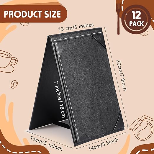 Gerrii Leatherette Table Tents Black PU Leather Menu Covers Bulk Double Sided Frame Sign Holders 2 Side Drink Dessert Menu Folders for Restaurant Coffee Cafe Bar Wedding Supplies(12 Pack,5 x 7 Inch)