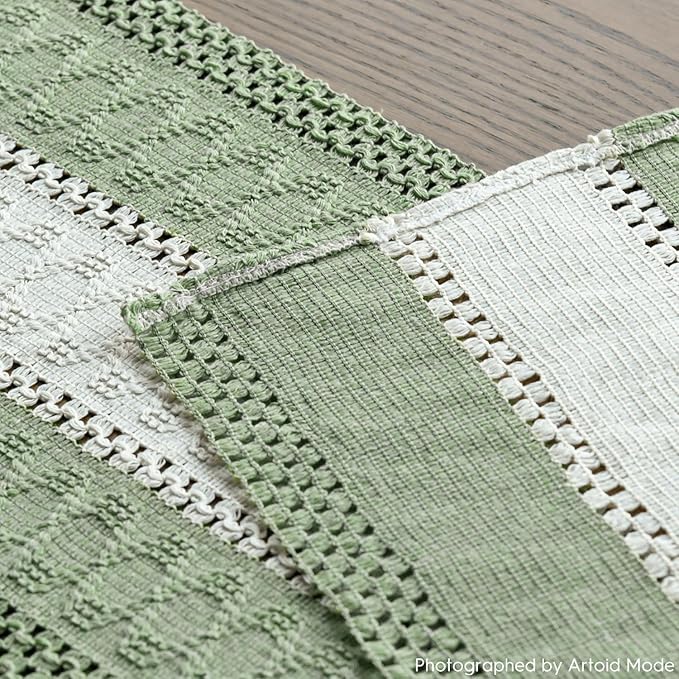 Artoid Mode Light Green Farmhouse Rustic Table Runner, Seasonal Hollow Kitchen Dining Table Decoration for Home Party Decor 12x108 Inch
