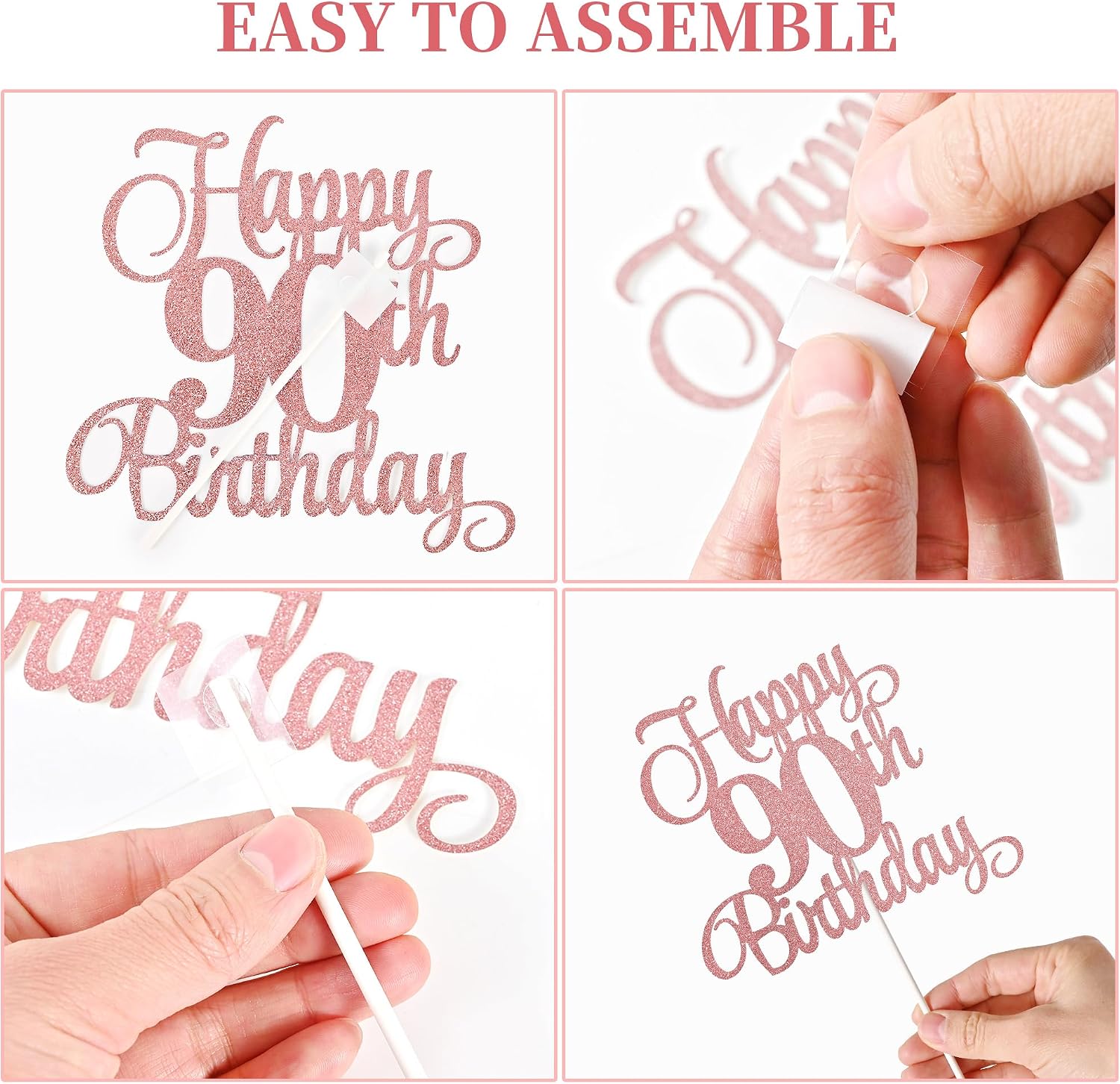 90th Birthday Cake Toppers, 90th Birthday Candles Numeral Candles and Glitter Cake Decorations Toppers Set for Party Supplies (Rose Gold)