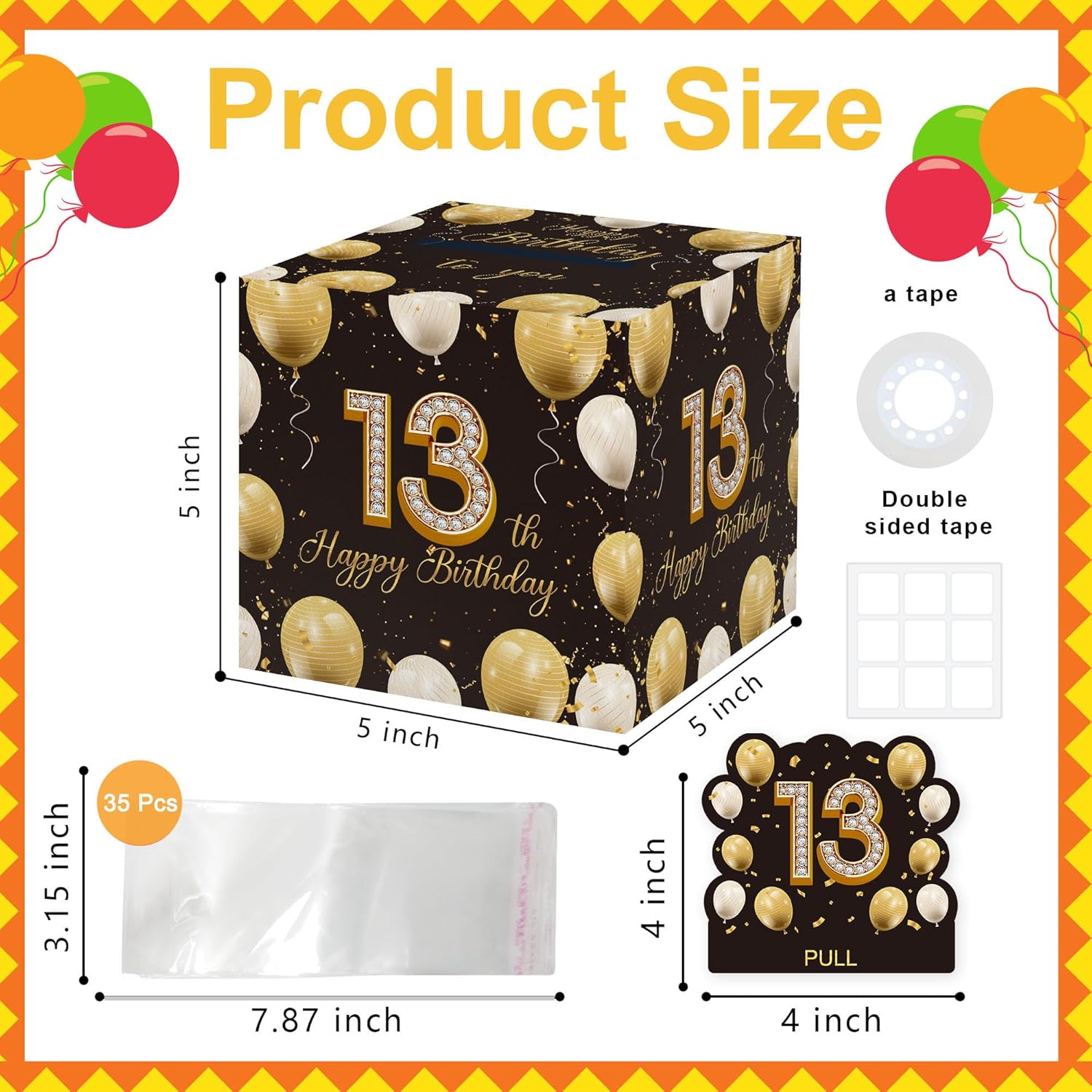 Azbuk 13th Birthday Money Pull-Out Surprise Box Gift for Teens | Creative Cash Present with Pulling Design | Includes 35PCS Clear Money Bags for Cash Gifts (Unisex Boys & Girls)