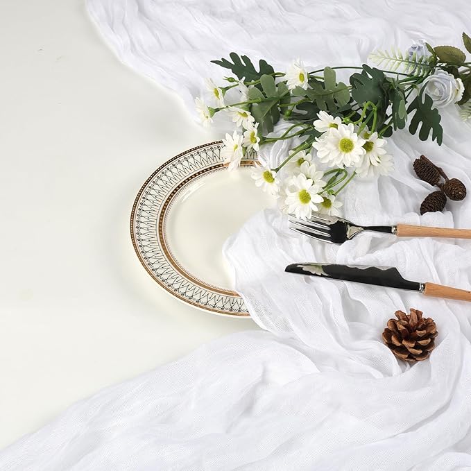6 Pack White Cheesecloth Table Runner 10ft Boho Gauze Fabric Cheese Cloth Table Runner 35 x 120 Inch Rustic Sheer Runner for Romantic Wedding Decor Baby Shower Party Table Centerpiece Decoration