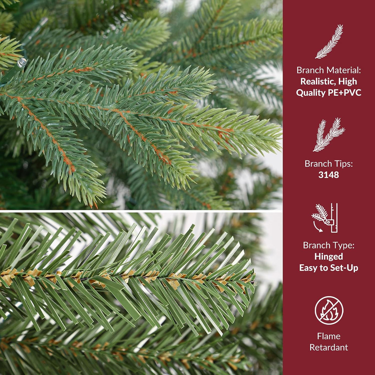 shareconn 7.5ft prelit artificial fir christmas tree with, close-up detail