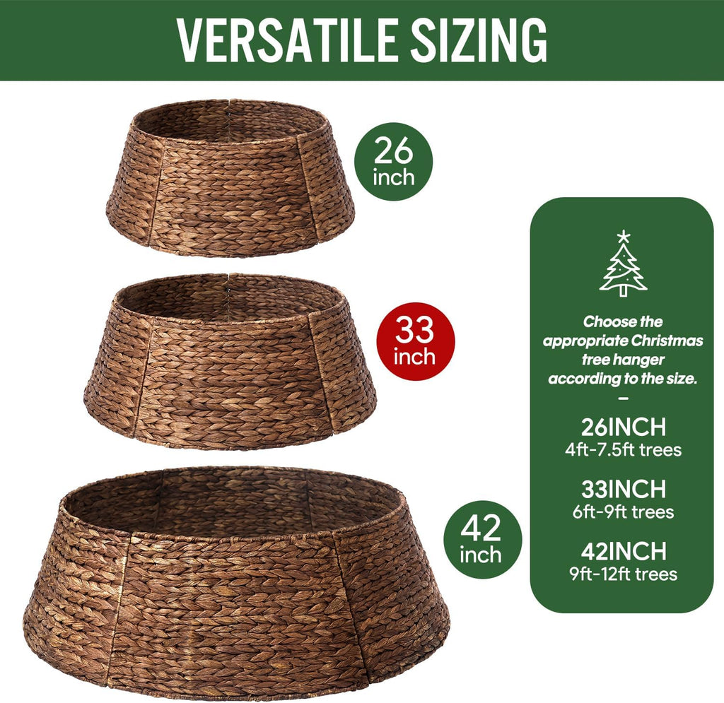 6-piece rattan christmas tree collar - 33" rustic on a desk or shelf