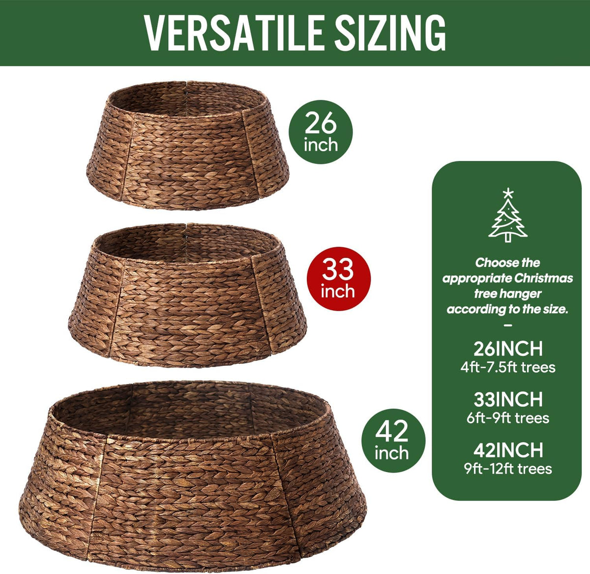 6-piece rattan christmas tree collar - 33" rustic on a desk or shelf
