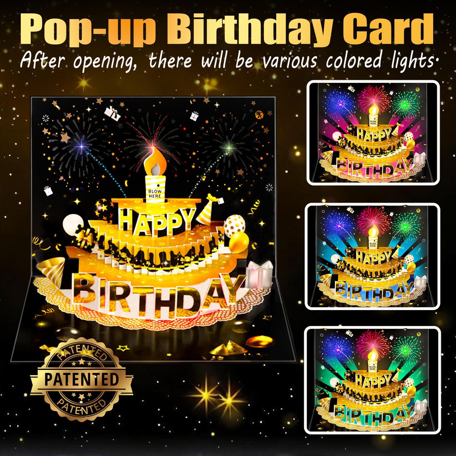 Pop Up Birthday Cards for Men - LED Light & Music with Blow The Candle, 3D Balloons, Singing Happy Birthday gifts Card for Husband - Women, Kids, Son, Her, & Dad