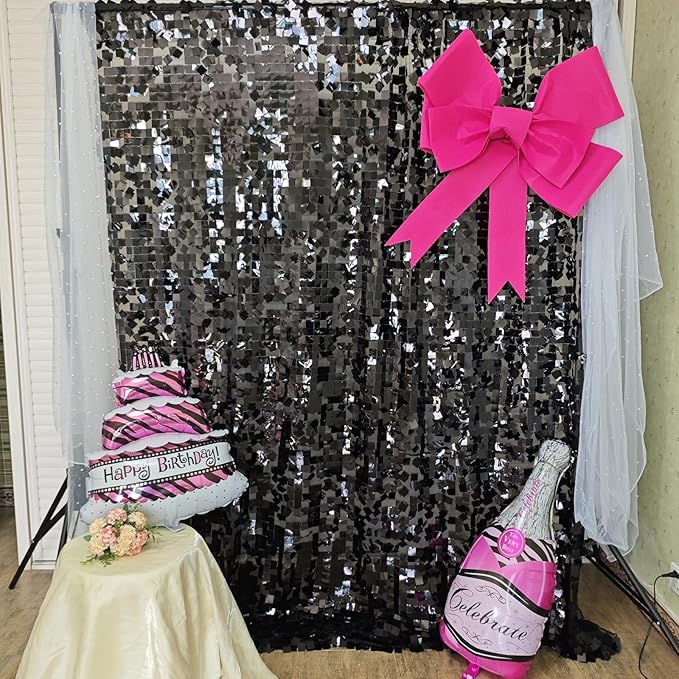 Black Square Sequin Backdrop 8ft * 8ft 1 Panel, Shimmer Wall Backdrop Photobooth Props for Wedding, Anniversary, Birthday, Party Decorations