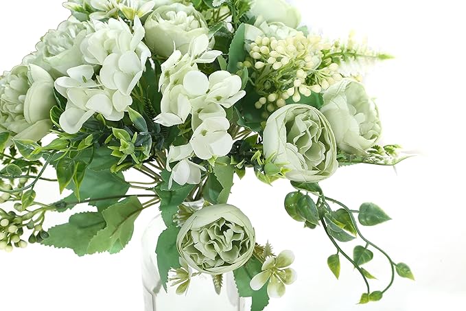 Artificial Flowers Fake Peony Silk Mini Plastic Bridal Flowers for DIY Wedding Bouquets Home Decorations 4 Packs(Light Green)