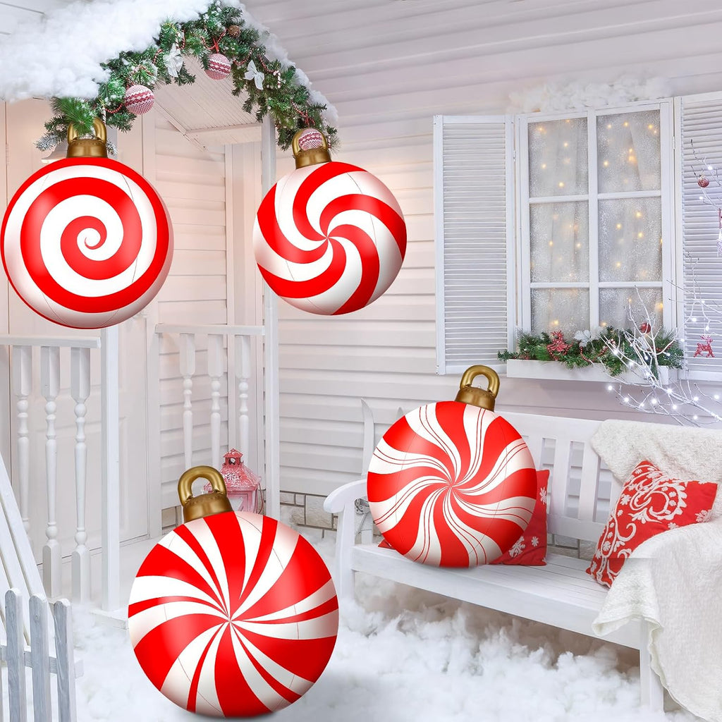 jetec 4 pcs giant inflatable christmas ball, candy, close-up detail