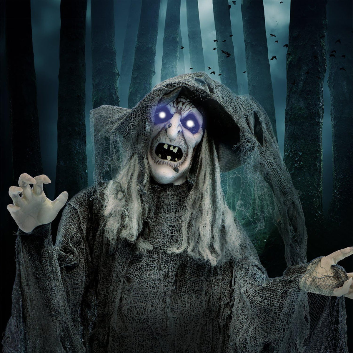 Haunted Hill Farm Life-Size Animatronic Scary Talking Witch with Touch Activa...