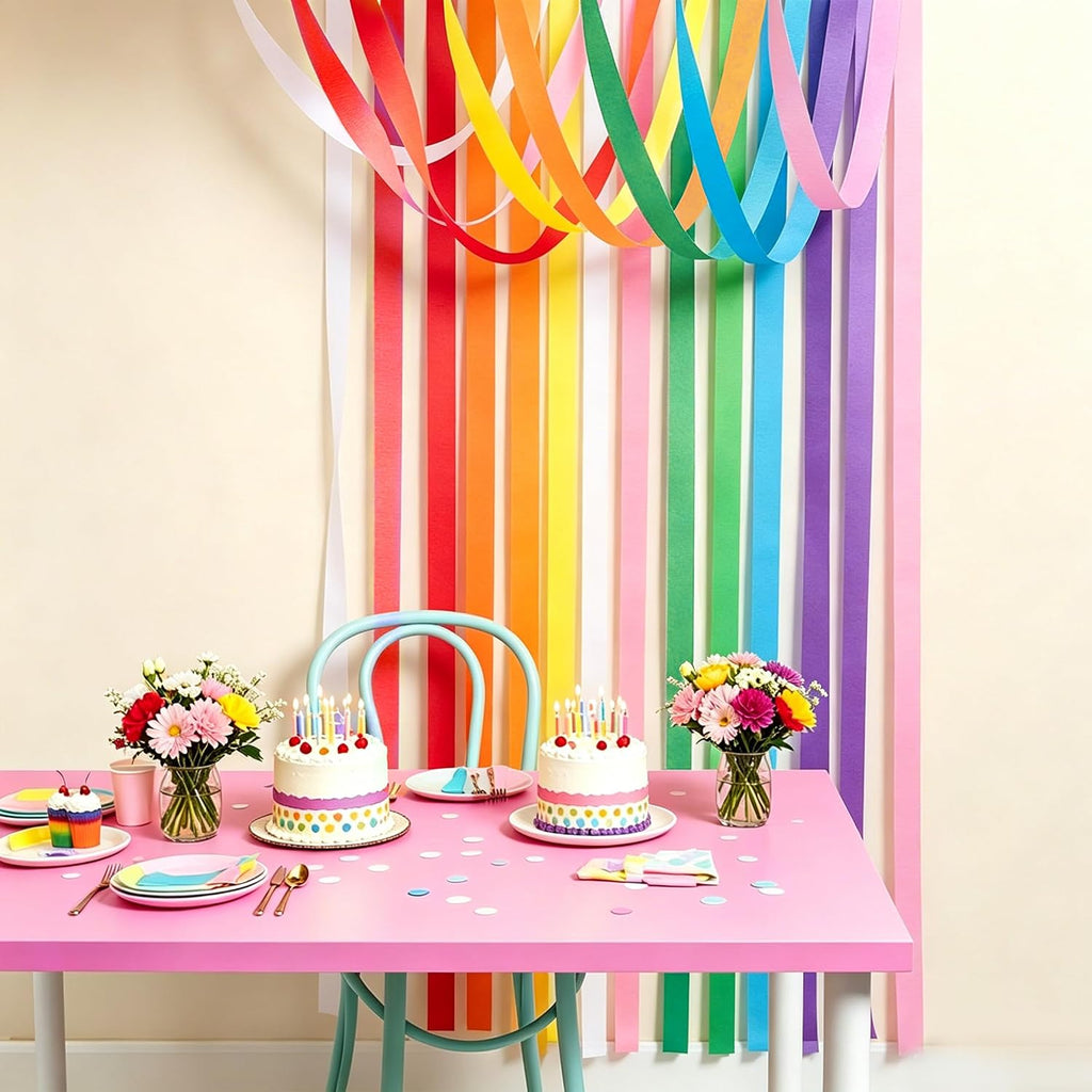 8 Rolls Crepe Paper Streamers in 8 Colors, Wedding Birthday Baby Shower Graduation Colorful Candyland Party Decoration Backdrop, Rainbow DIY Supplies, Colored Living Room Bedroom Decor, Art Crafts