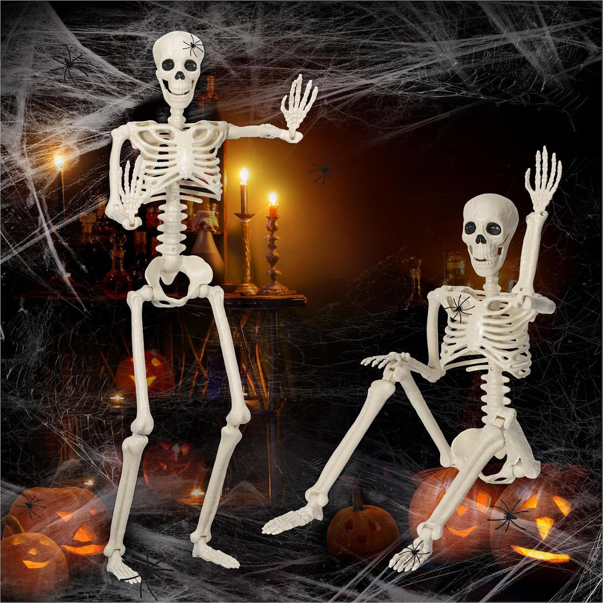2 Pack 36" Skeleton Halloween Decorations,3Ft Plastic Posable Skeleton w...