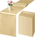Aneco 16 Pack Satin Table Runner 12 x 108 Inch Champagne Long Wedding Satin Silk Table Runner for Wedding Banquet Graduations Birthday Party Decoration