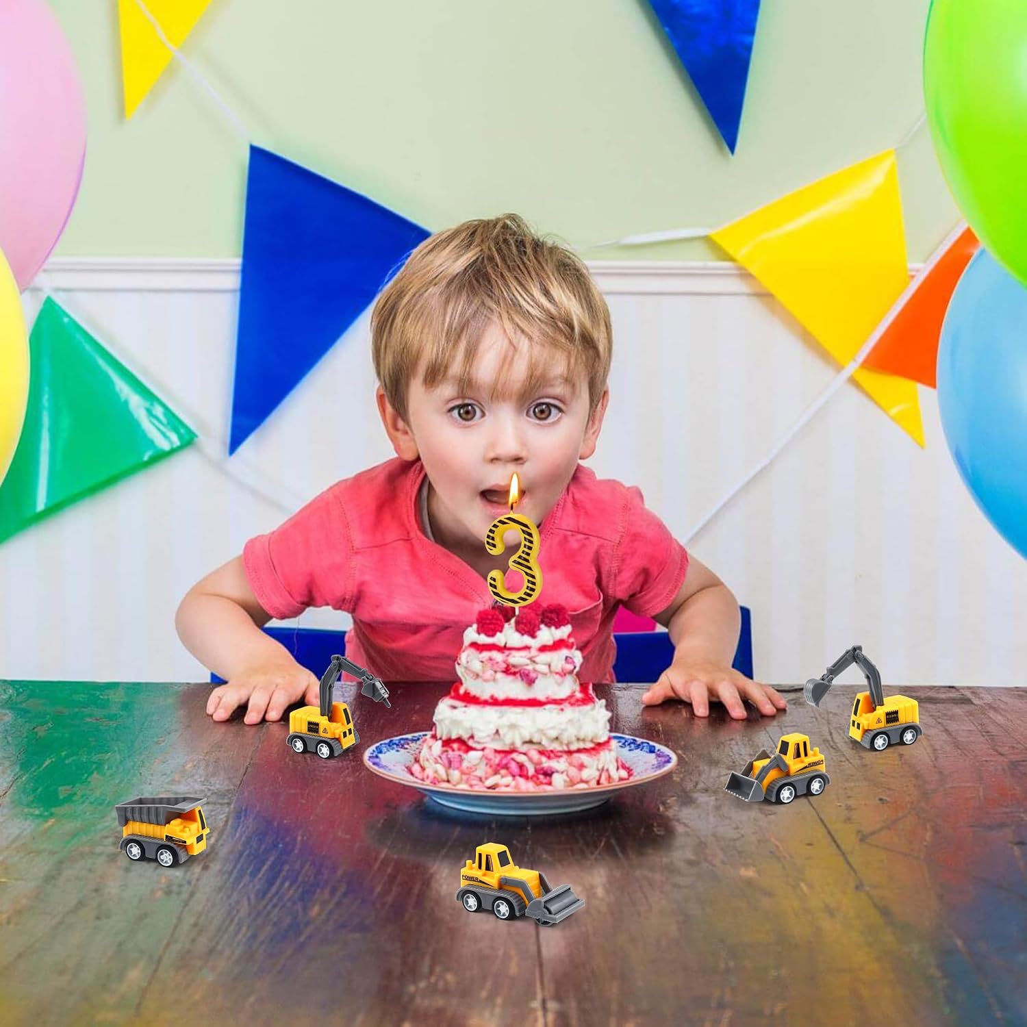 12 Pcs Construction Birthday Candles, Number 3 Candle Construction Cake Topper, Digger Cake Topper for Boys Girls Construction Birthday Party Supplies Decorations
