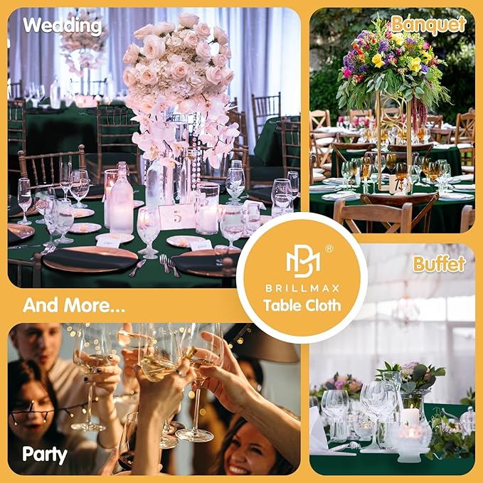 BRILLMAX 10 Pack Hunter Green Round Tablecloths 90 Inch - Circle Bulk Linen Polyester Fabric Washable Table Cloth Cover for Wedding Reception Banquet Birthday Party Buffet Restaurant