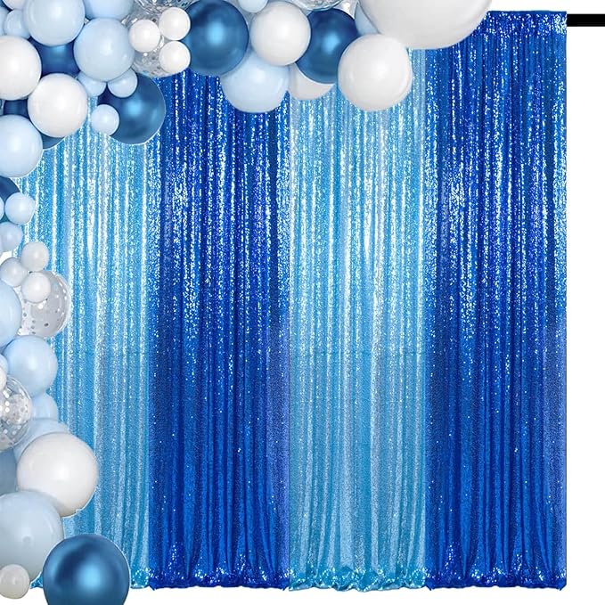 ShinyBeauty Baby Blue and Blue Sequin Backdrop - 4 Pieces Photo Booth Curtains, Sparkle Fabric Glitter Background for Baby Shower, Birthday, and Party Decorations