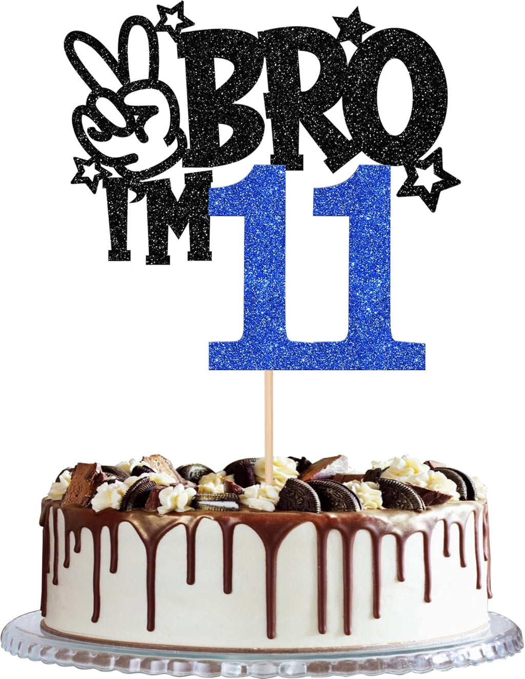 1 PCS Brother I'm 11 Cake Topper Glitter Star Happy 11th Birthday Cake Pick Bro I'm 11 Cake Decoration It's My 11th Birthday Decorations for Boys Cheers to 11 Years Old Birthday Party Supplies Blue
