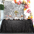 QueenDream Seamless Sequin Tablecloth 90x132 Inch Black Rectangular Tablecloth for Christmas Wedding Birthday Halloween