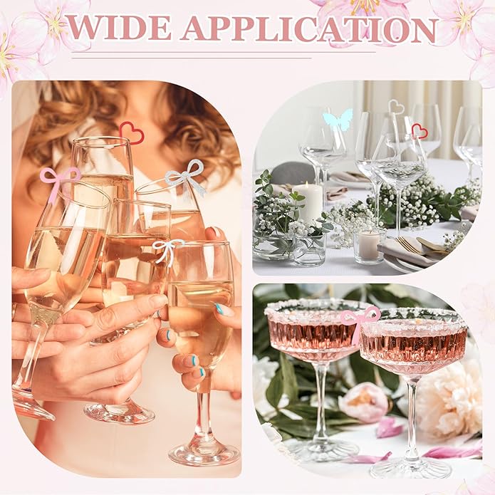 PATIKIL 50 Pcs Bows Drink Tags, Acrylic Wine Glass Charms Reusable Drink Markers for Party Wedding Birthday and Events Accessories, Laser