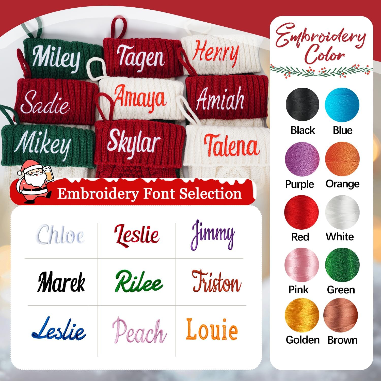 Personalized Christmas Stocking，Custom Name Family Christmas Stocking, 18” Large Knitted Xmas Stocking for Kids,Holiday and Family Stocking for Fireplace Christmas Holiday Party Decoration (1 pcs)