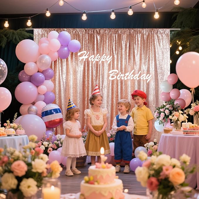 SquarePie Sequin Backdrop Not See Through Thick Background Glitter Curtain Party 7FT x 7FT Rose Gold