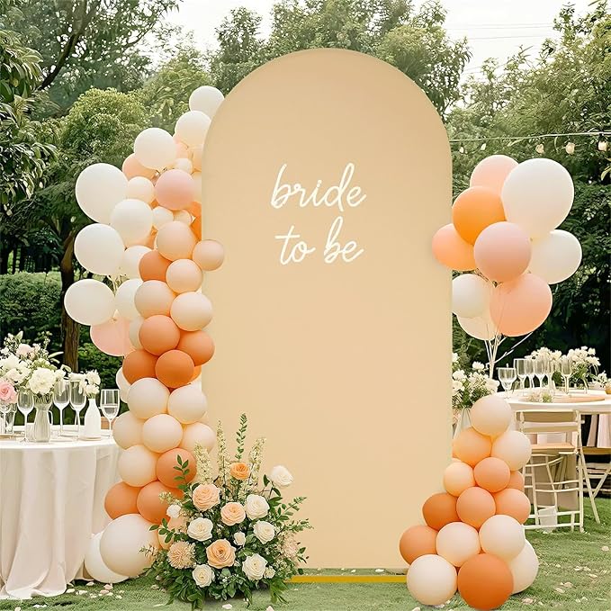 SoarDream 7.2FT Wedding Arch Cover Khaki Spandex Fitted Wedding Arch Stand Covers Fitted for Round Top Chiara Arch Cover Stretchy Backdrop for Birthday Birthday Party Balloon Decor
