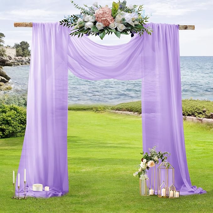 SiinvdaBZX 4 Panels Wedding Arch Draping Fabric 30" x 240" Lavender Purple Polyester Chiffon Multi-Occasion Decorative Drapery