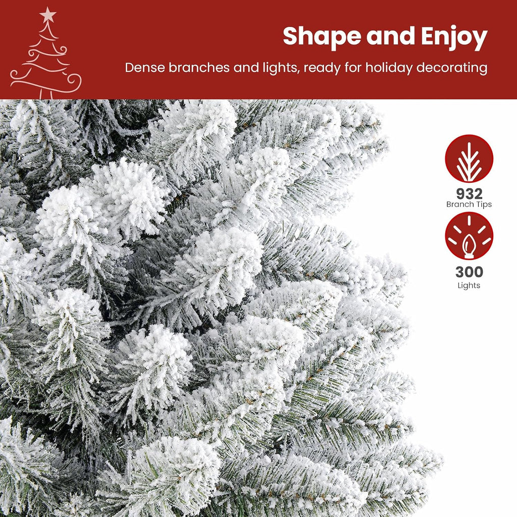 shareconn 7ft snow flocked spruce pre-lit artificial christmas, close-up detail