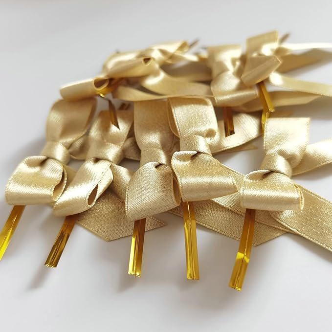 50pcs 2-1/2" Gold Satin Ribbon Bows with Twist Ties for Gift Wrapping Packing Christmas Decoration (Gold)