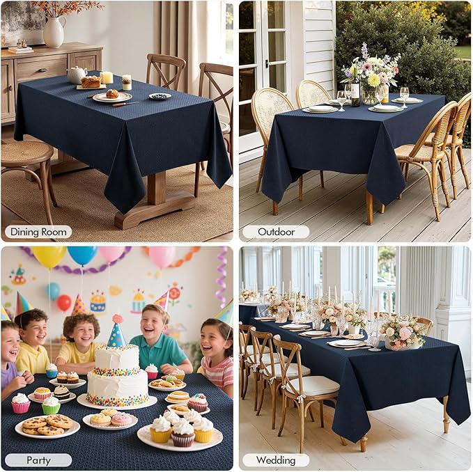 MIULEE Navy Linen Cottton Table Cloth Rectangle Tablecloth Waterproof Spillproof Cross-Star Textured Table Cltoth Decorative Farmhouse Style for Dining Party Weddings 60x120 Inch