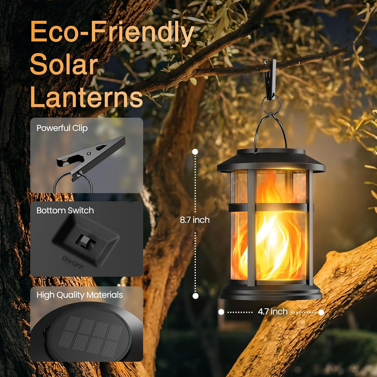Otdair Solar Lanterns Outdoor Waterproof with Flickering Flame, 4 Pack