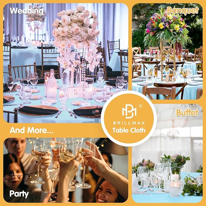 BRILLMAX 6 Pack Light Blue Round Tablecloths 120 Inch - Circle Bulk Linen Polyester Fabric Washable Table Cloth Cover for Wedding Reception Banquet Birthday Party Buffet Restaurant