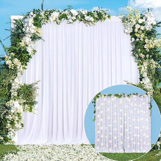 AK TRADING CO. 10 feet x 10 feet Polyester Backdrop Drapes Curtains Panels with Rod Pockets - Wedding Ceremony Party Home Window Decorations - White