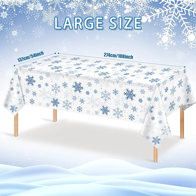 12 Pieces Snowflake Christmas Party Tablecloth Decorations,Plastic White Snowflake White Blue Xmas Backdrop Sign Table Cover Banner for Winter Christmas Holiday Party Supplies,54x108 inch（White/Blue）