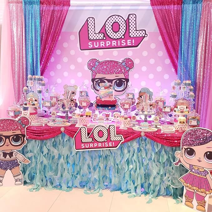 Hot Pink Sequin Backdrop 2 Panels 2FTx8FT Photo Backdrop Curtains Glitter Background for Wedding Party Stage Decorations