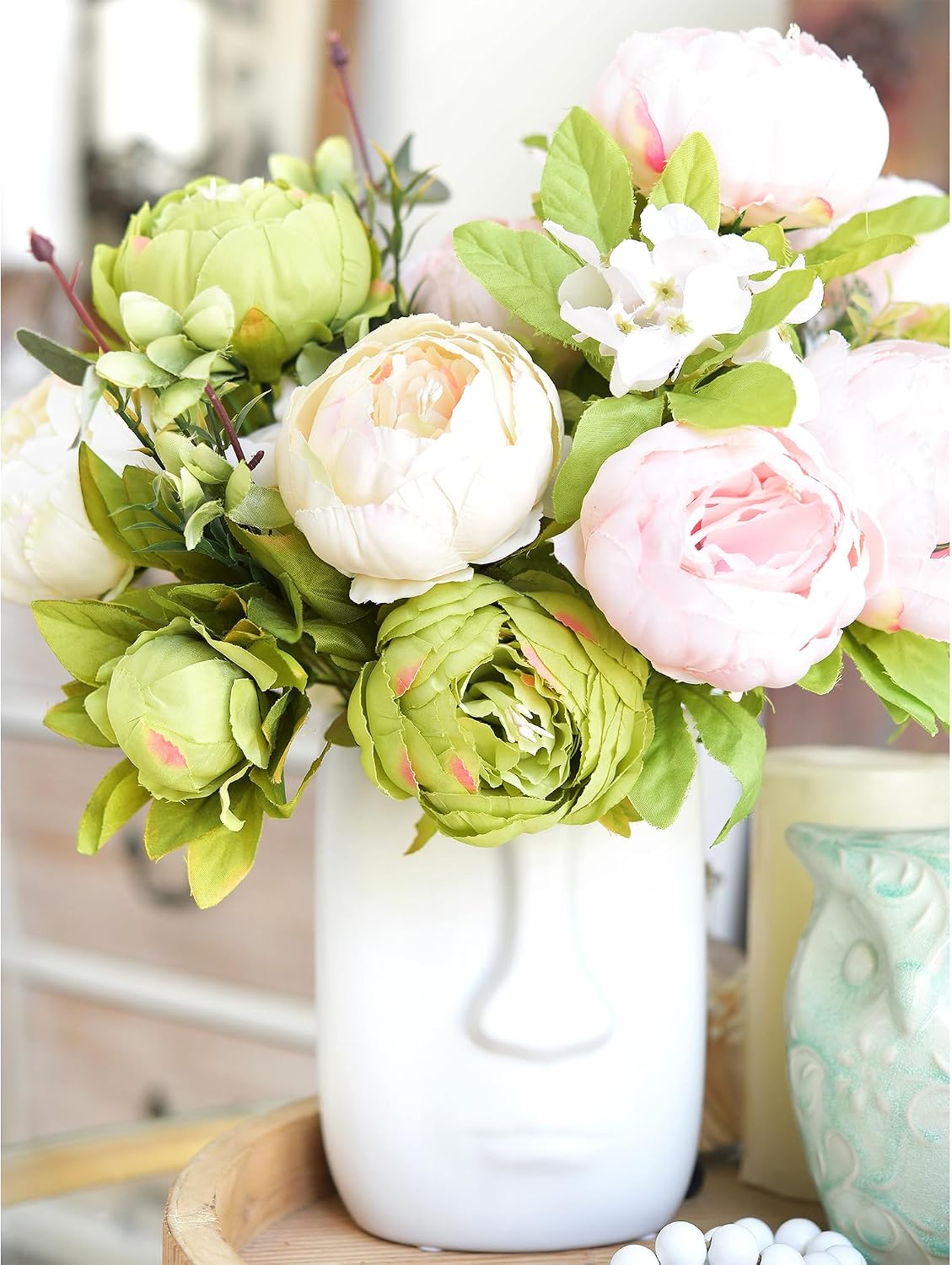 fiveseasonstuff cream beige & moss green artificial peony, package contents