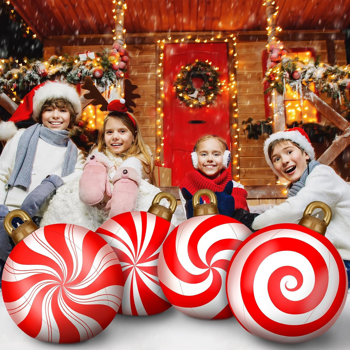 jetec 4 pcs giant inflatable christmas ball, candy showing dimensions