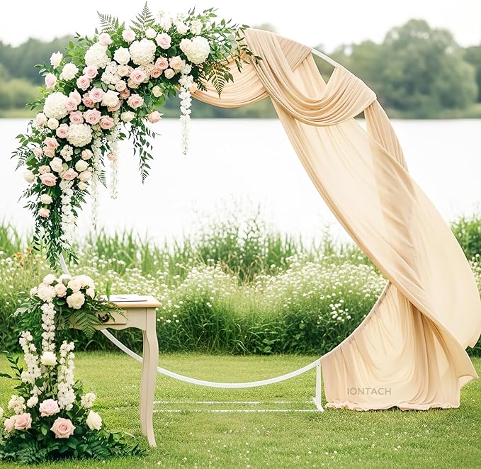 Wedding Arch Draping Fabric 29" x 19Ft Sheer Drapes for Backdrop Wedding Ceremony Reception Ceiling Decor Curtain Baby Bridal Shower Decoration (Champagne, 1 Panel)