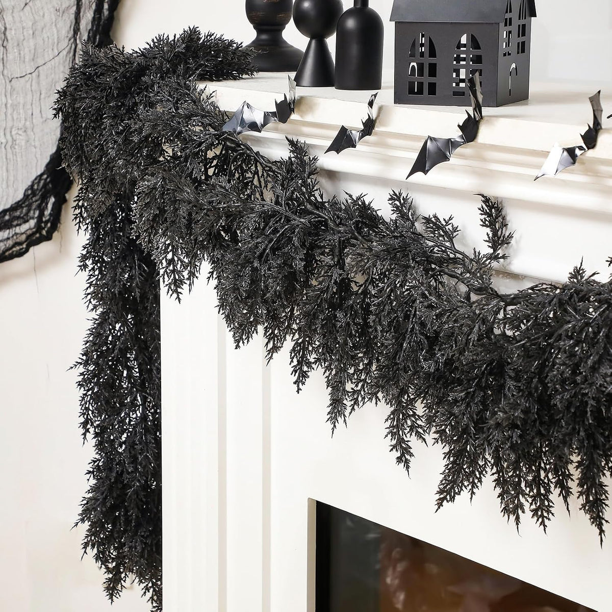 dingion 1 pack 9 ft halloween black artificial, front angle view