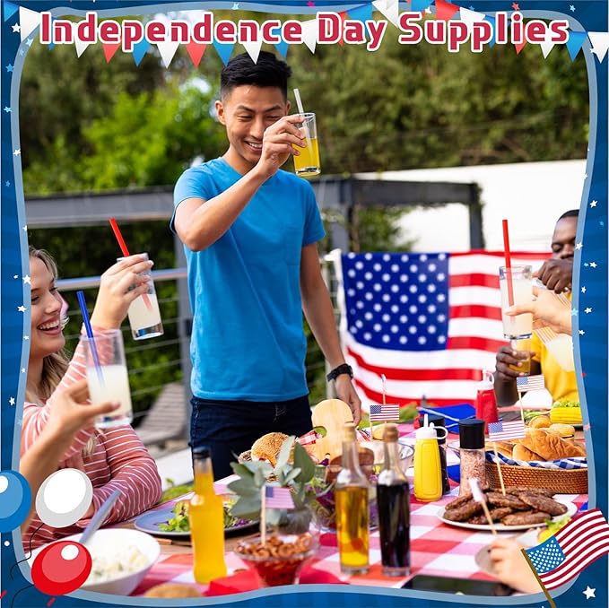 60 Pcs Plastic Straws Red Blue White Star Shaped Straws Patriotic Disposable Drinking Cute Straw for Veterans Day 4th of July Independence Day Party Beverage Cocktail Remembrance Supplies
