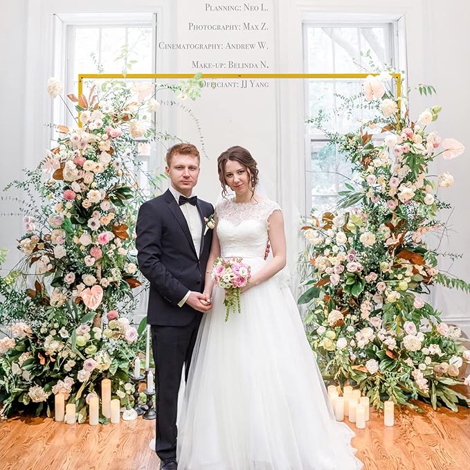Wedding Arch 6.6FT x 6.6FT Square Backdrop Stand Gold Metal Balloon Arch Stand for Ceremony Wedding Arches for Ceremony Birthday Party Bridal Shower Anniversary Decoration