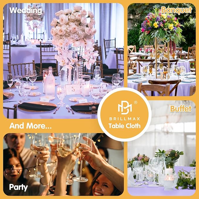 BRILLMAX 6 Pack Lavender 70 Inch Round Tablecloths Fit 30" to 54" Tables (8-20" Drop) - Circle Bulk Linen Polyester Fabric Washable Cloth Cover for Wedding Reception Banquet Birthday Party Buffet
