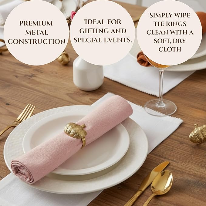 Set of 12 Pumpkin Napkin Rings | Premium Metal Fall Harvest Table Decor | Thanksgiving Dinnerware Holders, Autumn & Halloween Table Setting Accessories (Gold) - ALPHA Living HOME