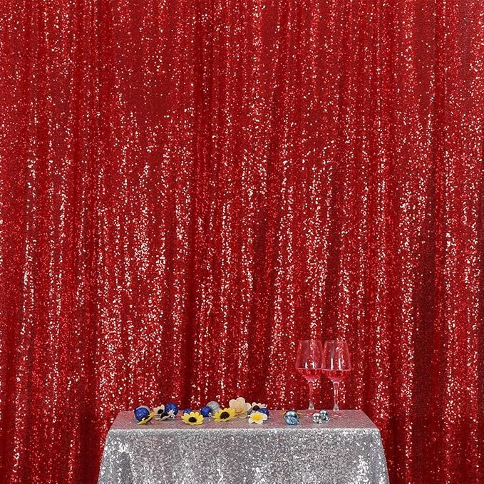 Poise3EHome 20FT x 10FT Sequin Photography Backdrop Curtain for Party Decoration, Red