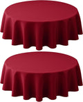 Biscaynebay 2 Pack Textured Fabric Round Tablecloths 60", Red Water Resistant Tableclothes Small Circle Folding Table Covers Linen for Dining, Kitchen, Wedding, Parties etc Machine Washable