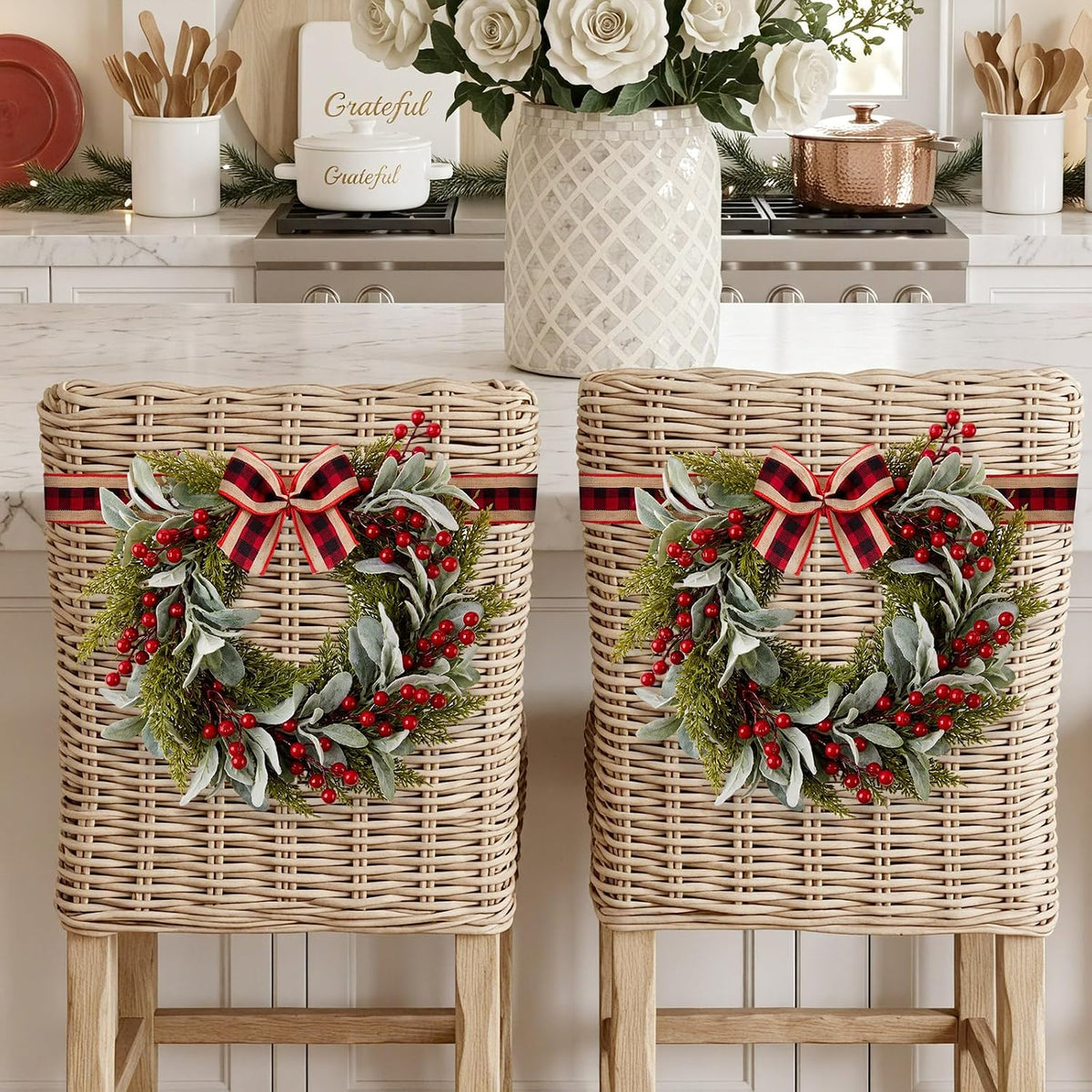 9.8" small red black christmas wreath with ribbon, main product view